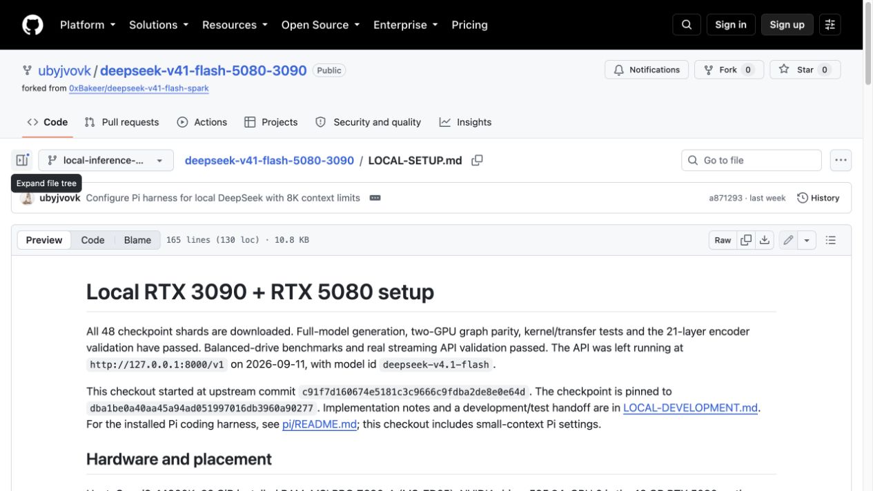 Local RTX 3090 and RTX 5080 setup documentation for DeepSeek-V4.1-Flash