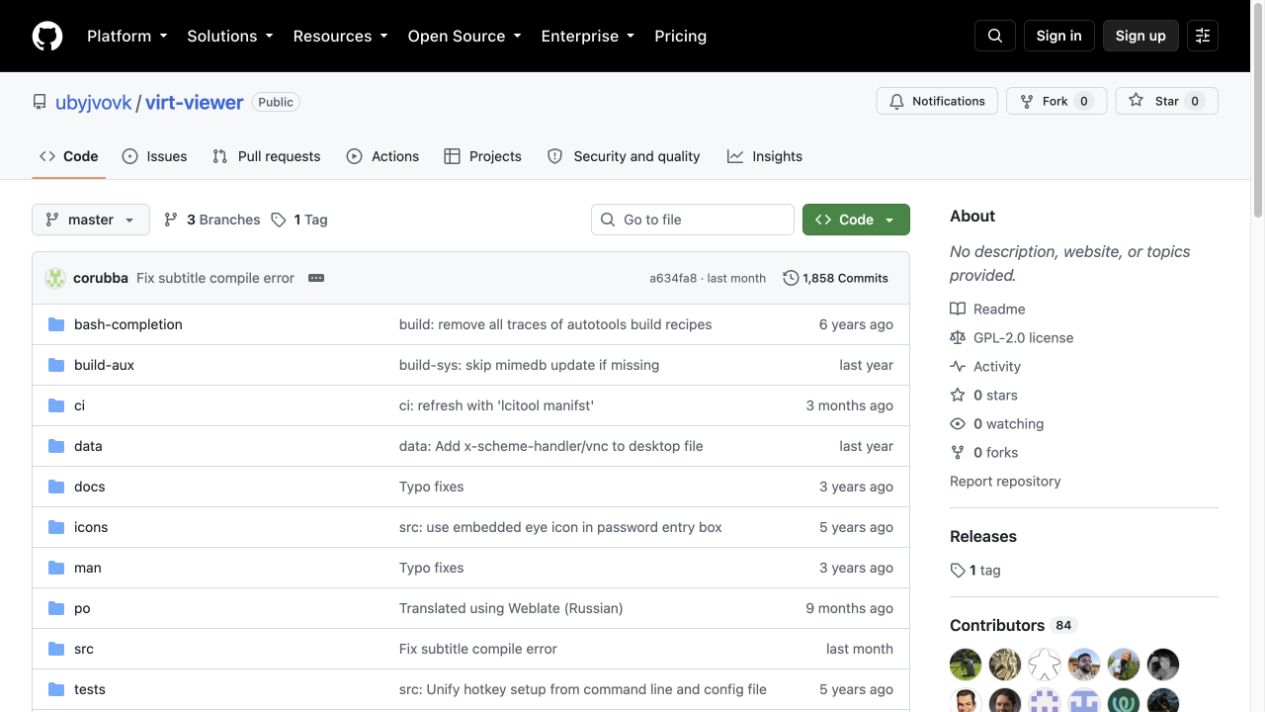 GitHub repository preview for virt-viewer